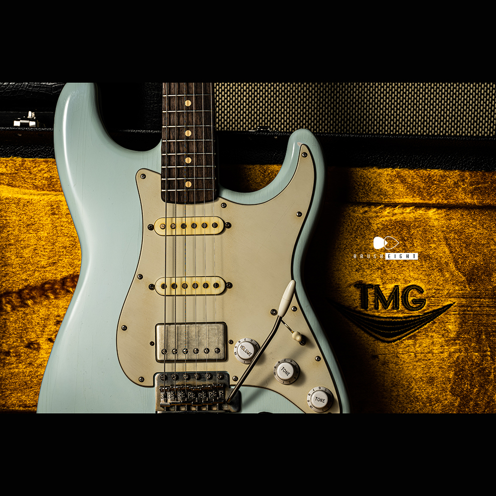 TMG Guitar Co. Dover HSS “Sonic Blue”  Roasted 5A Flame Maple  “Soft Aged & Midium Checking”