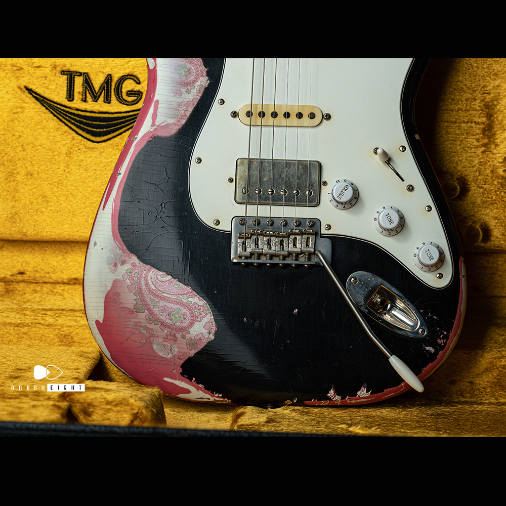 【SOLD】TMG Guitar Co. Dover HSS Pink Paisley & Black “5A Roasted Flame Maple” Heavy Aging & Checking
