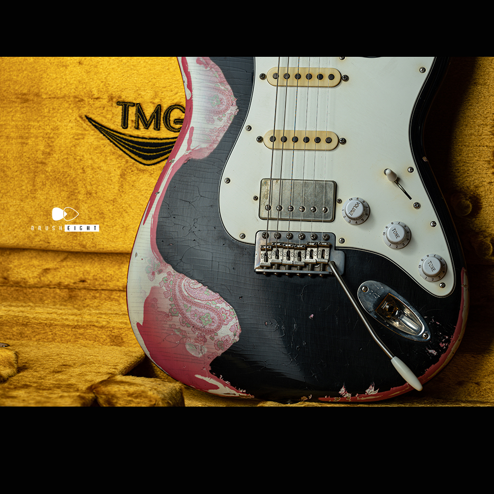 【SOLD】TMG Guitar Co. Dover HSS Pink Paisley & Black “5A Roasted Flame Maple” Heavy Aging & Checking