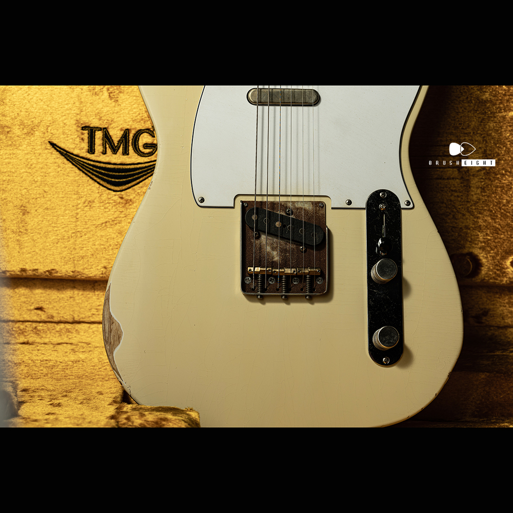【HOLD】TMG Guitar Co.  Gatton  Aged Tinted Olympic White  "Heavy Checking" Like Robben